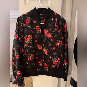Floral Women's Jacket - Black and Red